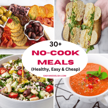 image collage with four out of more than 30 no-cook meals.