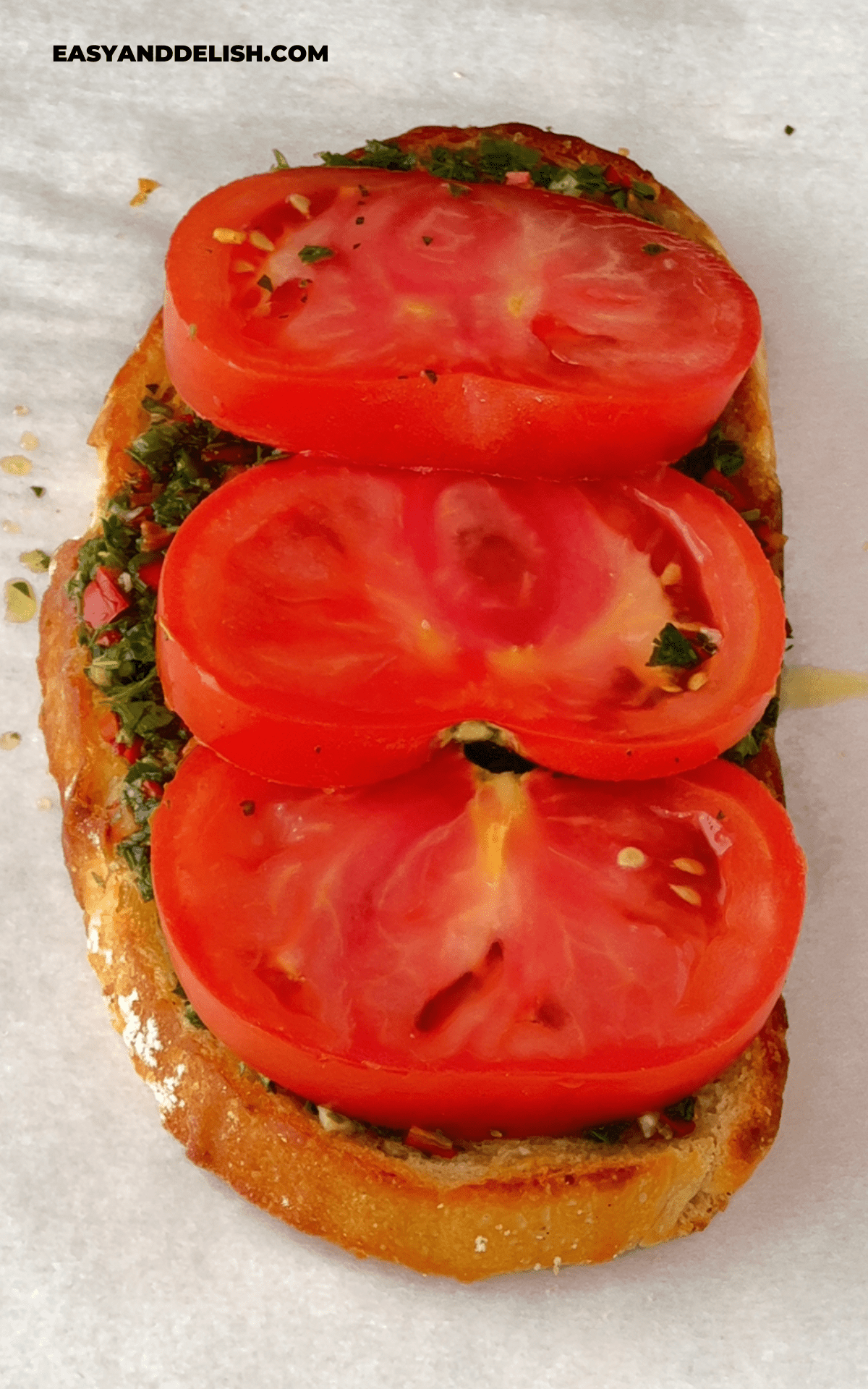 tomato slices over toast.