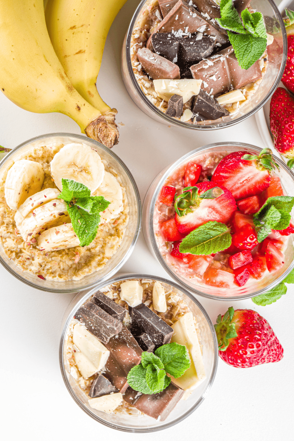 a variety of overnight oats for a no-cook breakfast meal.