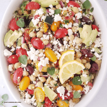 Close up of Mediterranean cucumber chickpea salad.