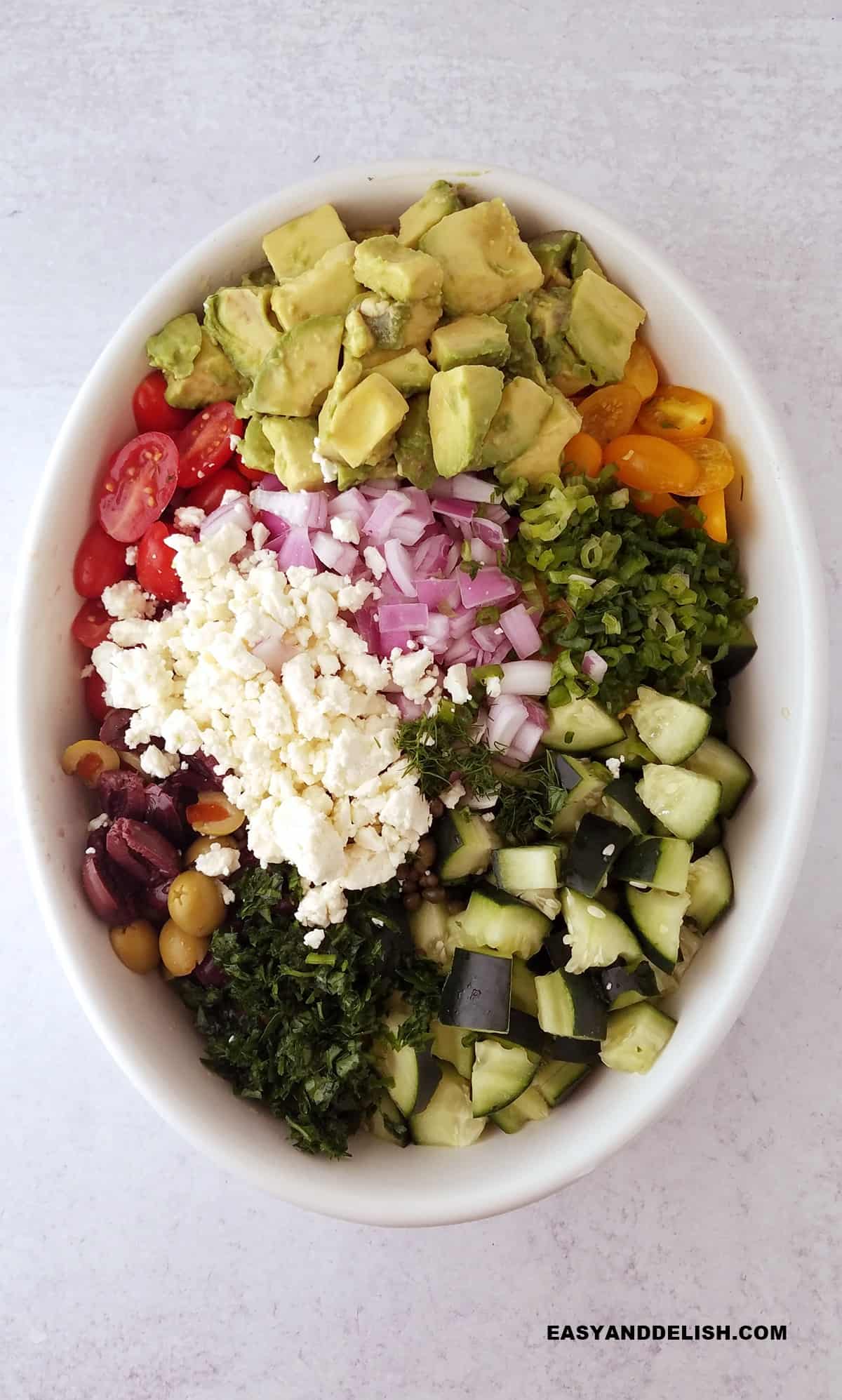 all the ingredients of the salad in a bowl.