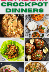 image collage showing 6 out of 50 easy healthy crockpot meals for dinner.