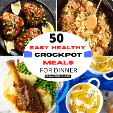 image collage showing 4 out of 50 easy healthy crockpot meals for dinner.