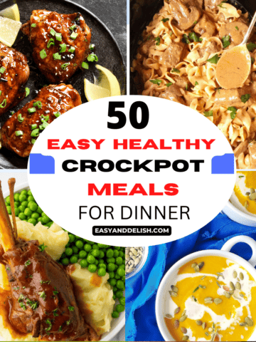 image collage showing 4 out of 50 easy healthy crockpot meals for dinner.