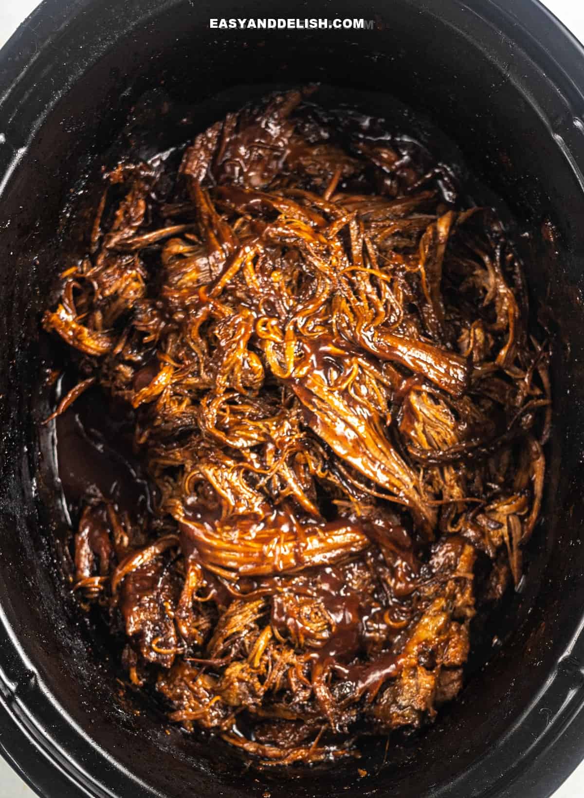 pulled beef brisket in a crock pot.