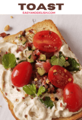 close up image of a Ricotta toast with a savory topping.