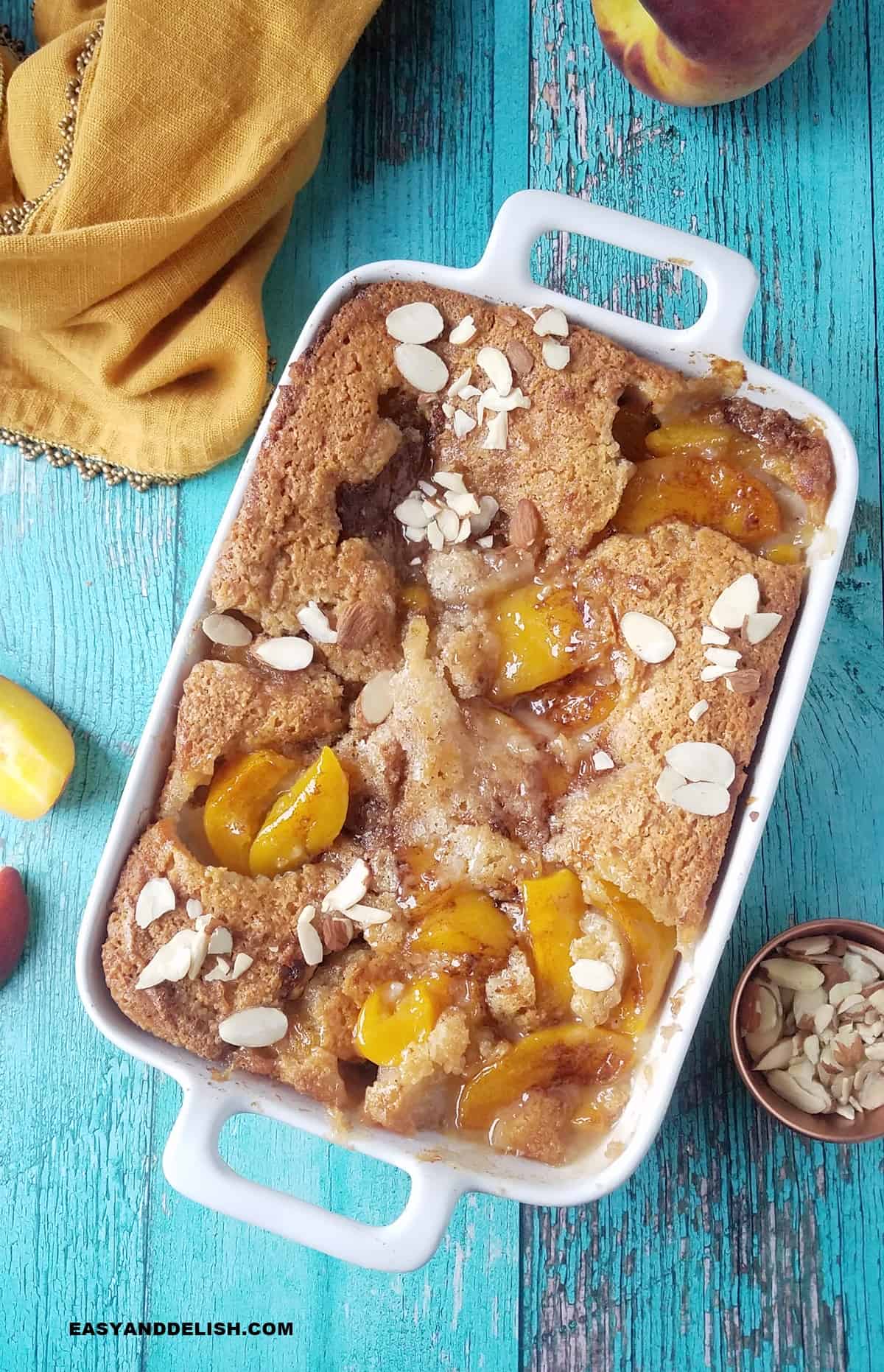 Simple Southern dessert for summertime in a baking dish.