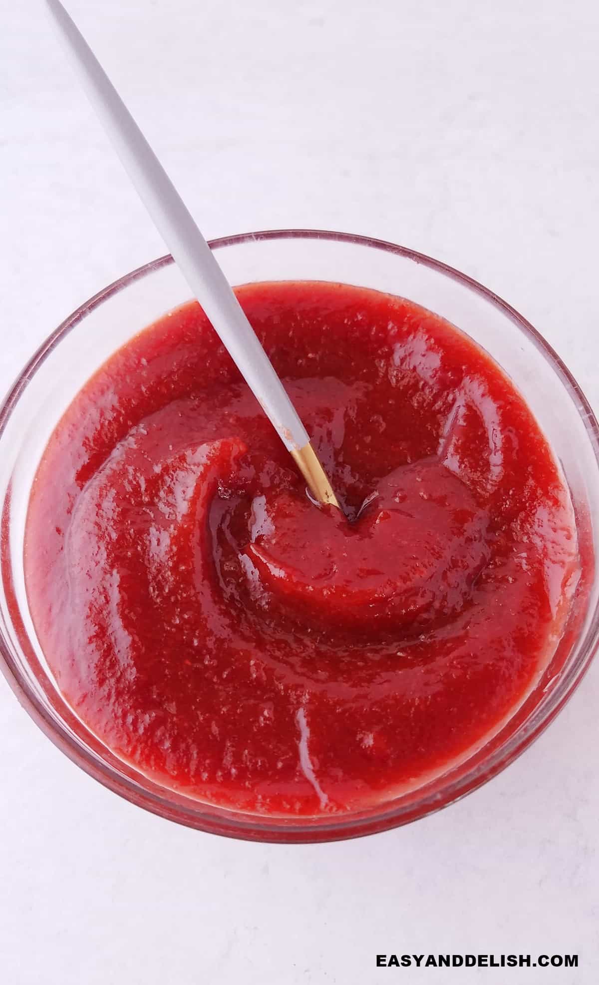 homemade chamoy sauce served in a bowl.