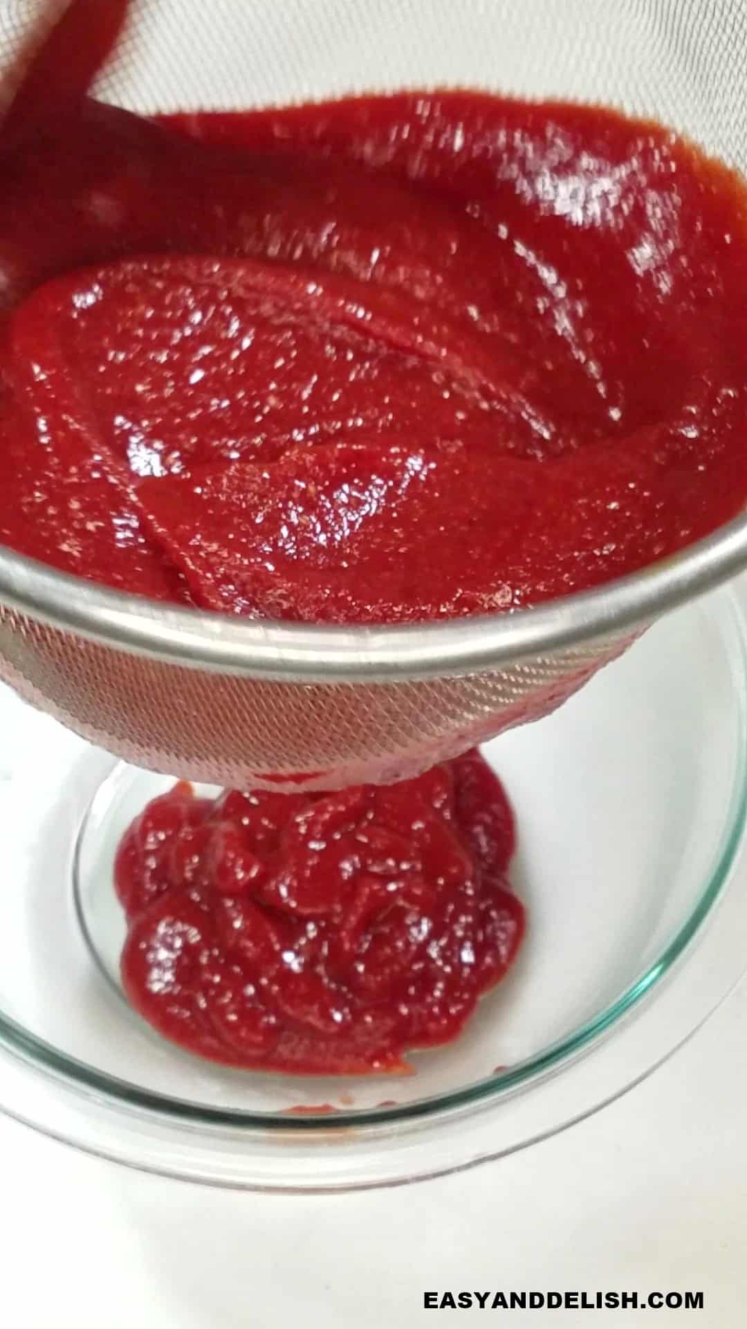 chamoy sauce strained into a bowl.