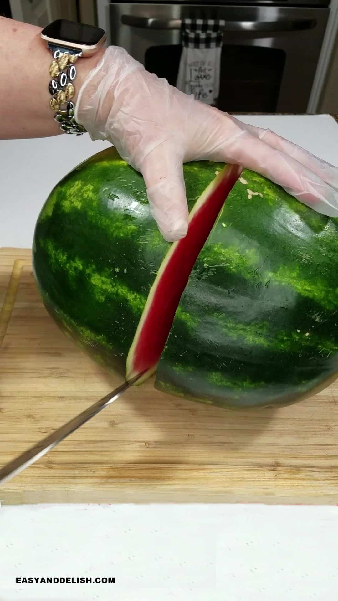 a melon cut in half.