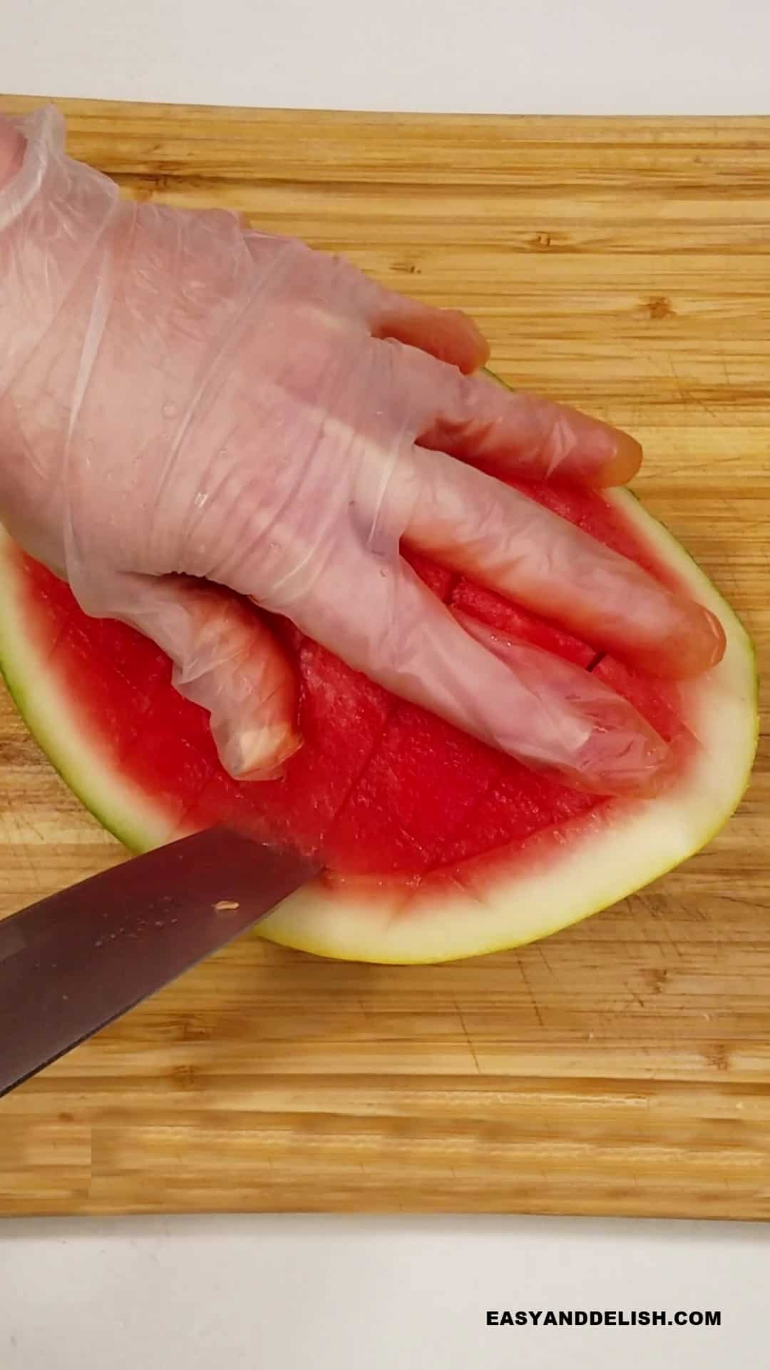 releasing cubes from a rmelon quarter.