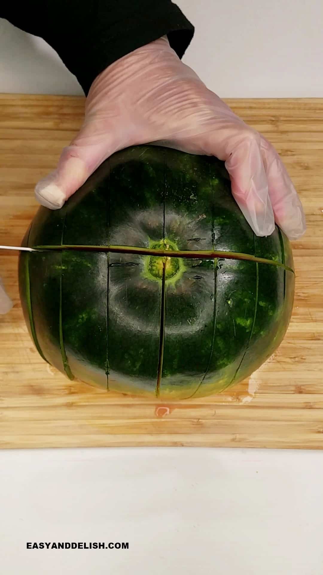 melon facing down and cut into sticks.