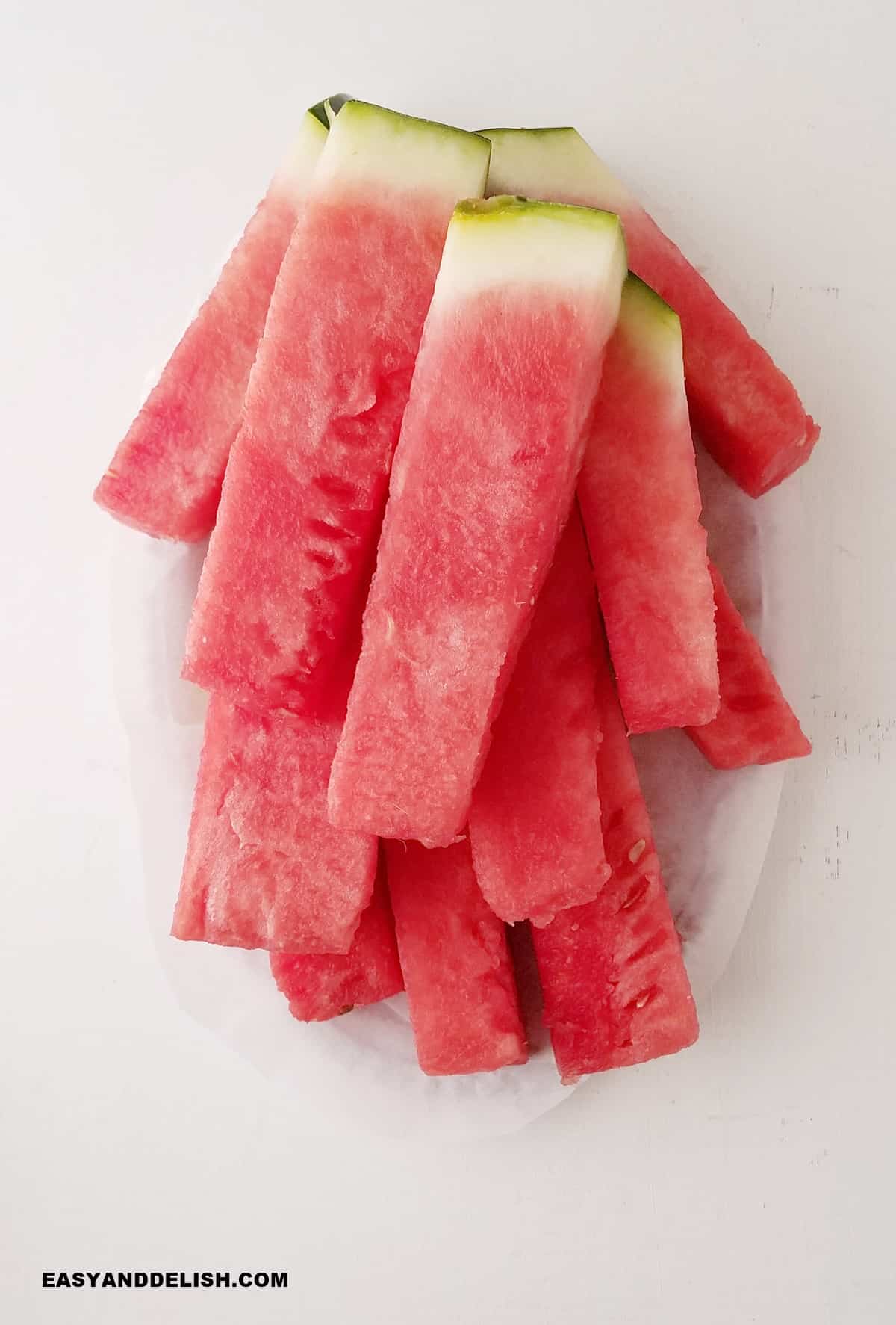 watermelon sticks in a platter.