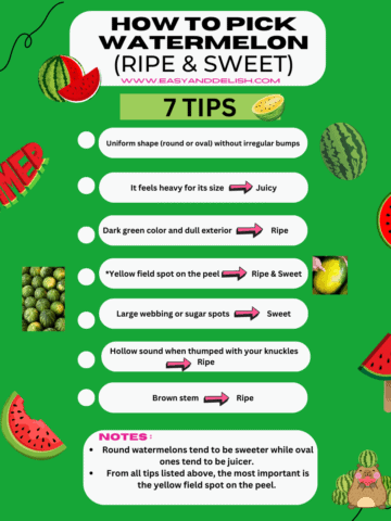 Chart featuring 7 tips for how to pick a good watermelon.