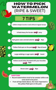 chart listing 7 tips for how to pick watermelon that is ripe and sweet.