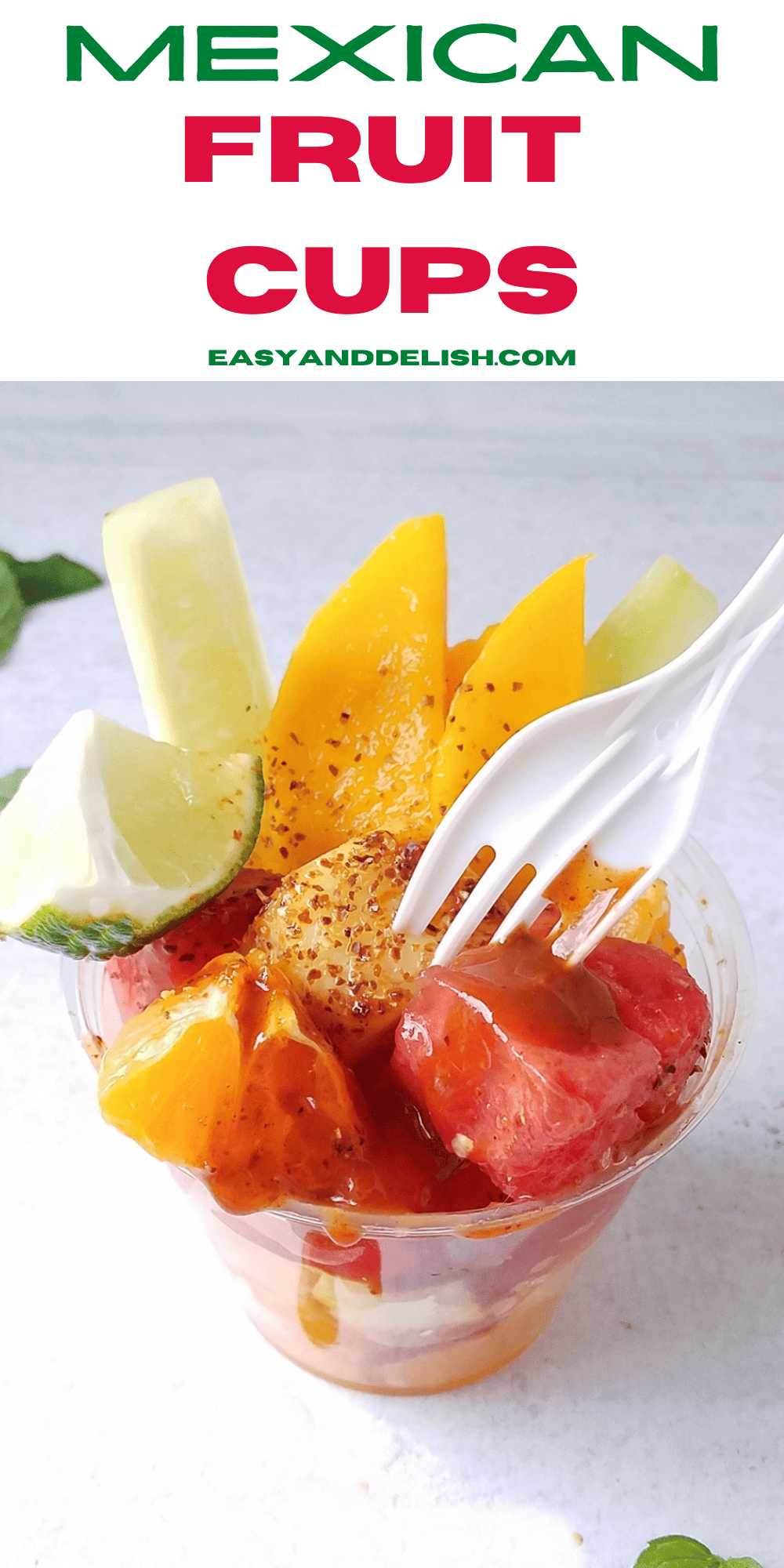 pin showing close up of a Mexican fruit cup.