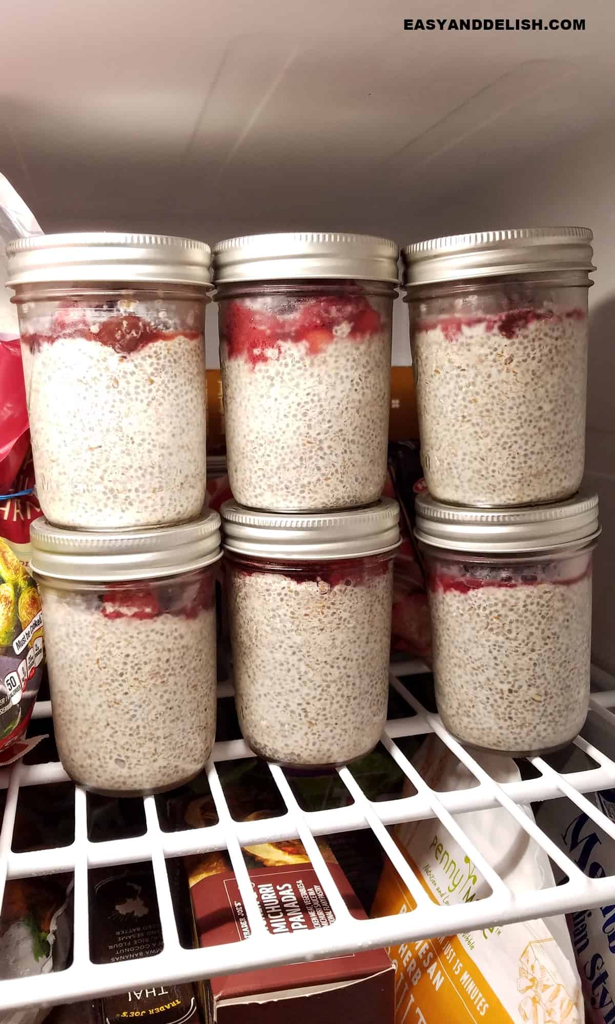 mason jars with chia pudding in the freezer. 