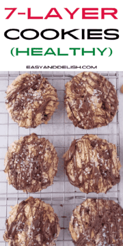 pin showing several 7 layer cookies over a cookie rack.