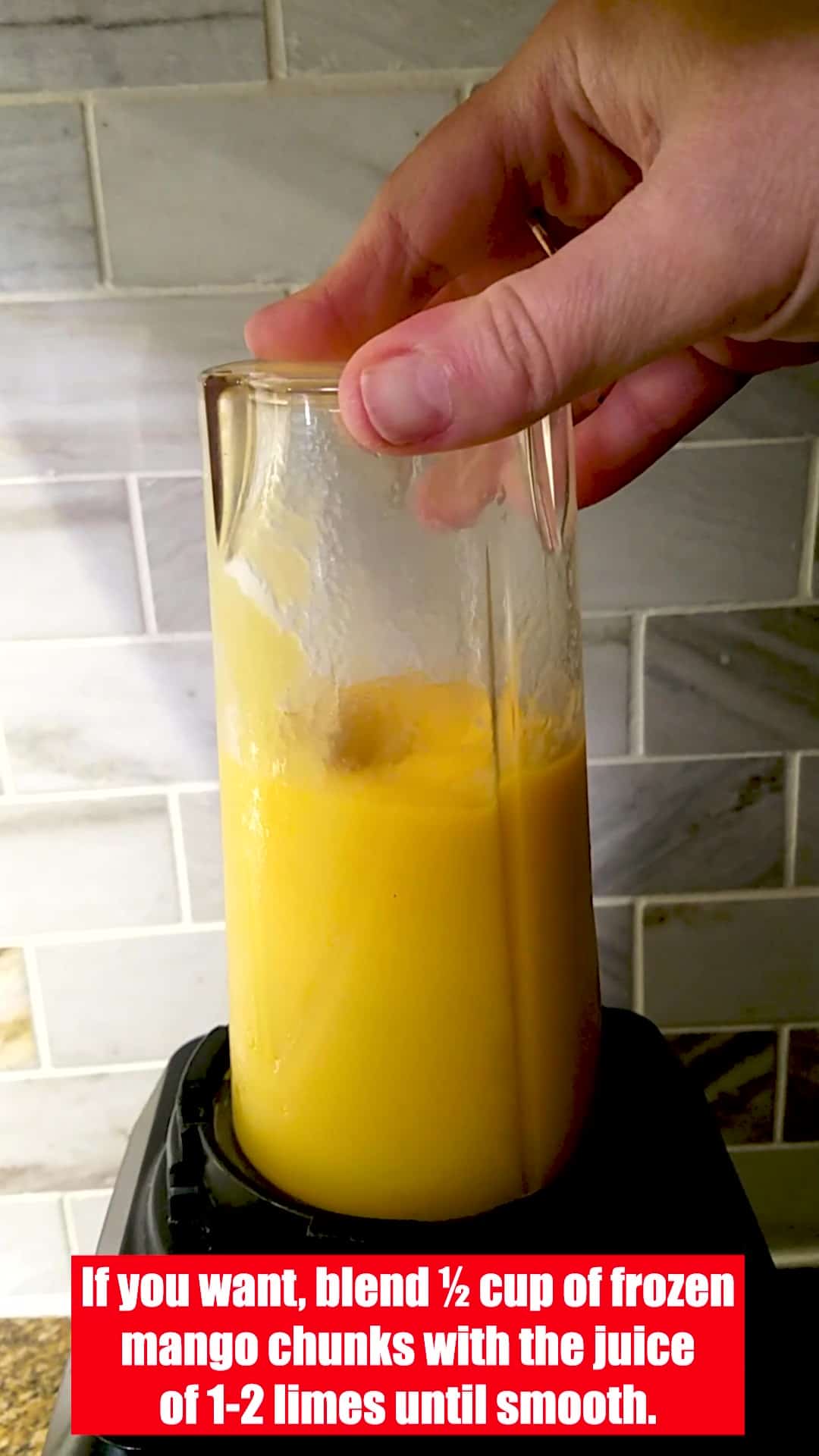 frozen mango blended with lime juice until becoming a puree.
