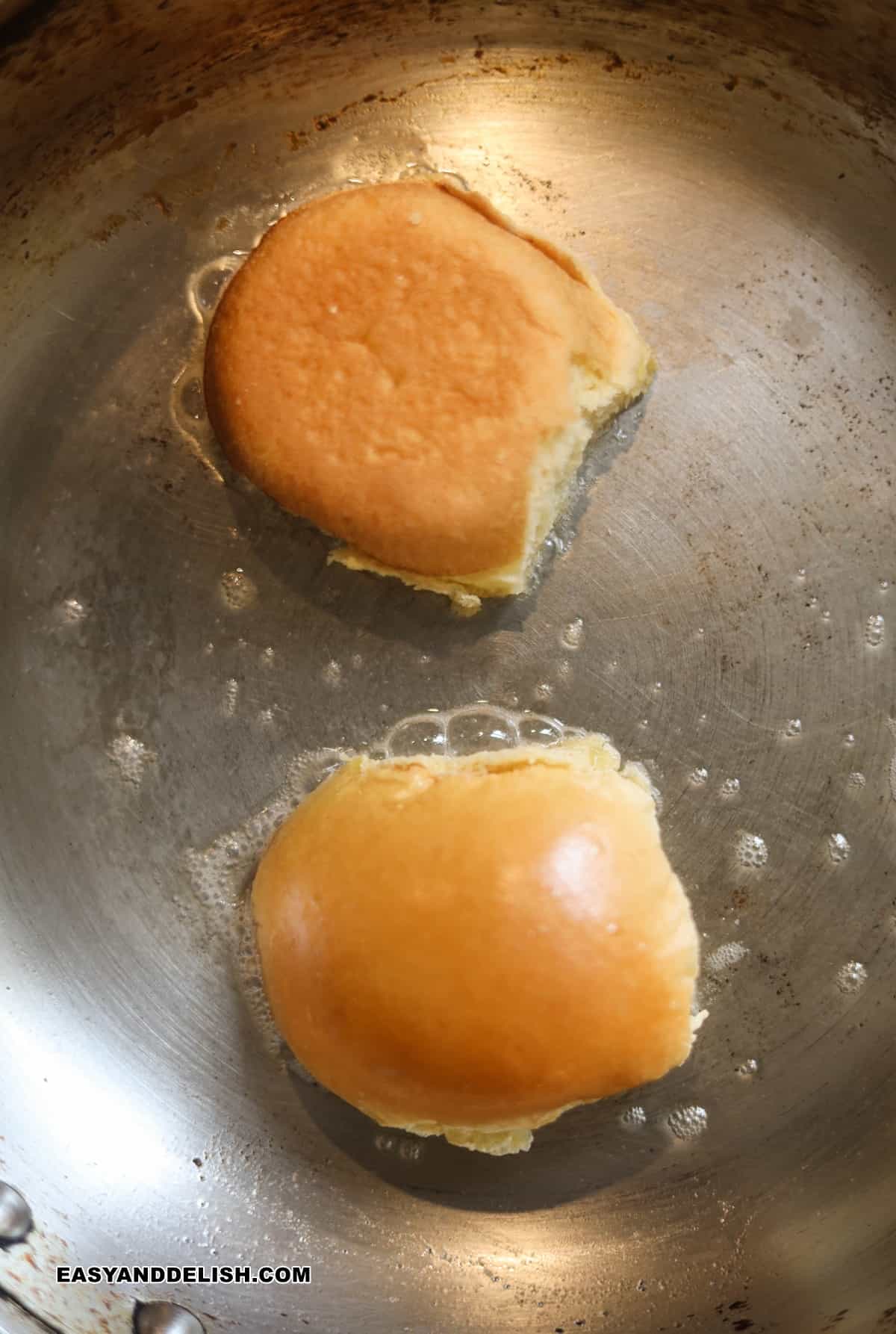 mini buns toasted in a skillet. 