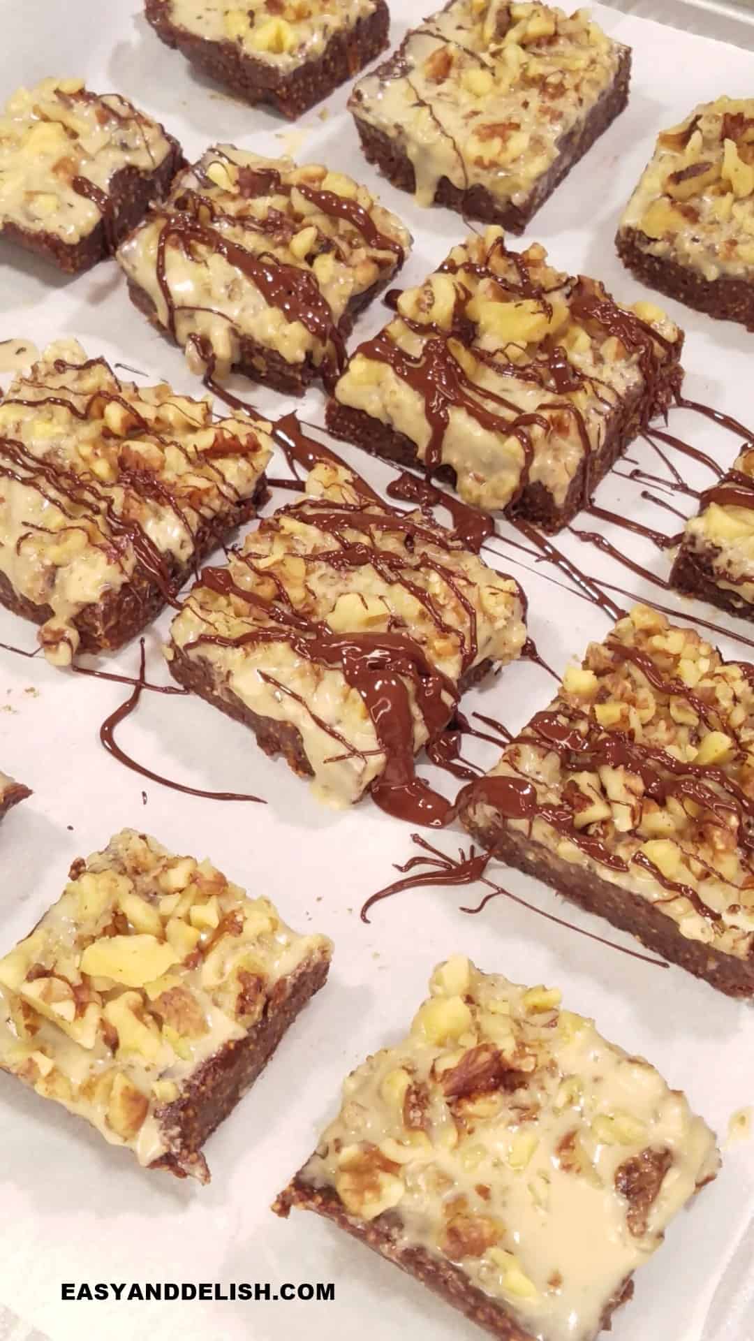 melted chocolate drizzled over the top of the sliced gluten-free fig bars. 