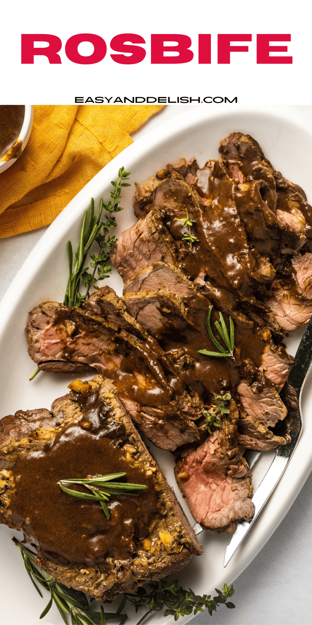 pin de rosbife com molho e ervas. 