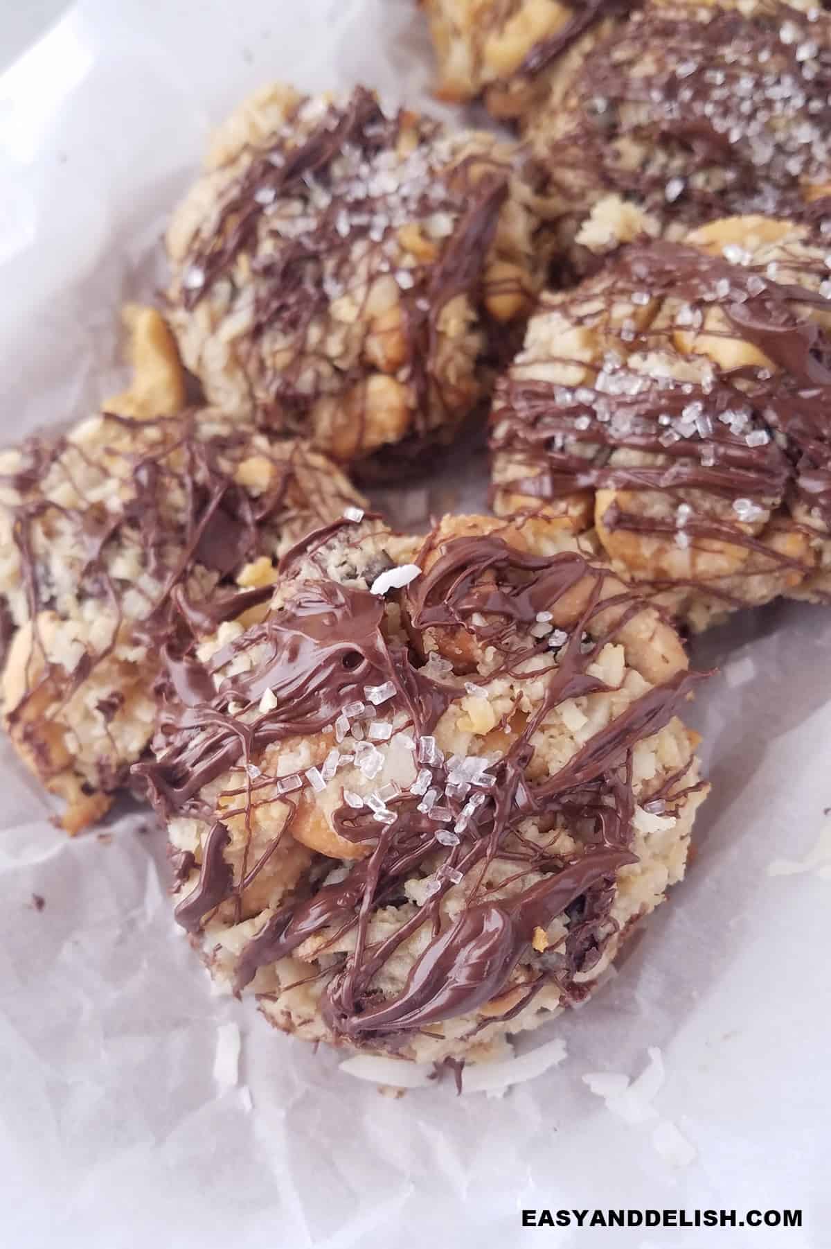 close up of baked goods in a lined tray.