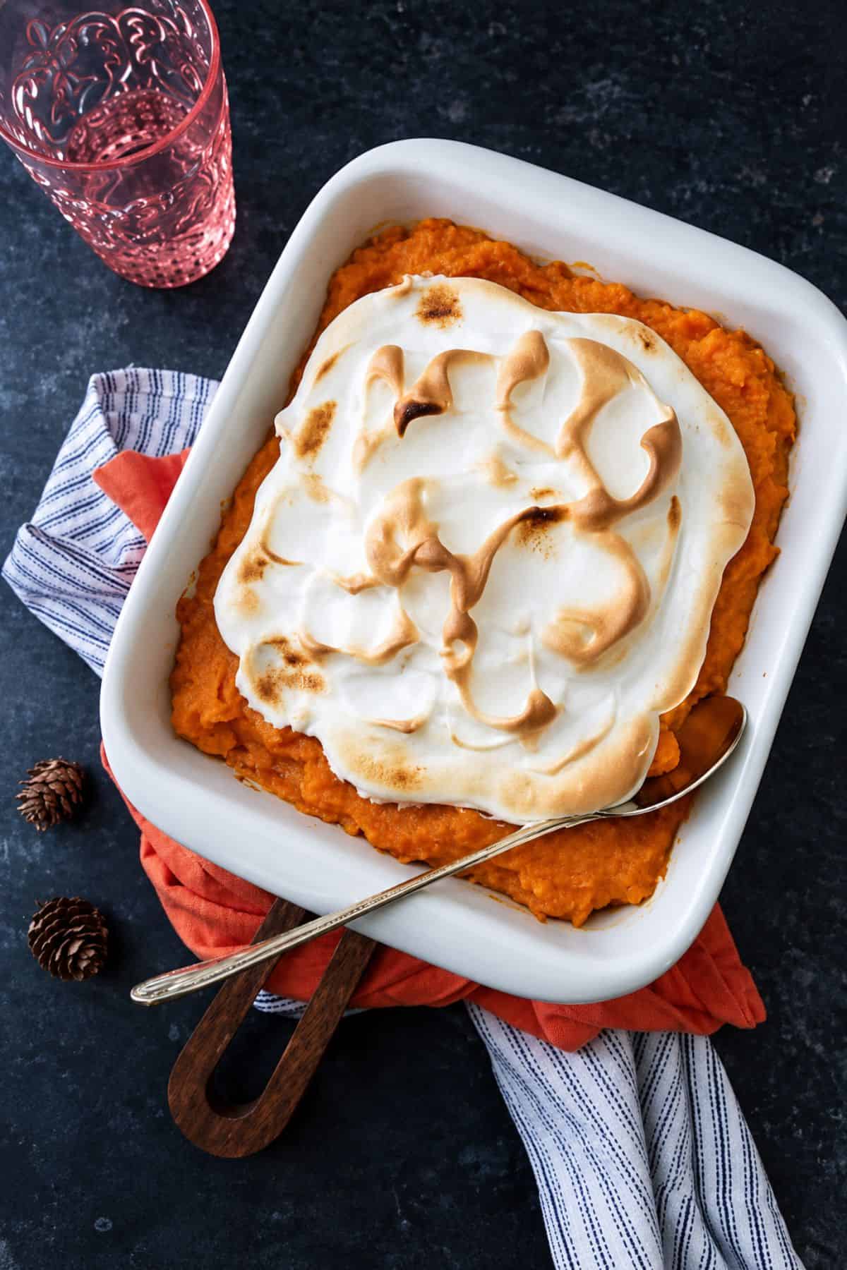 Mashed sweet potatoes baked under a layer of toasted meringue.