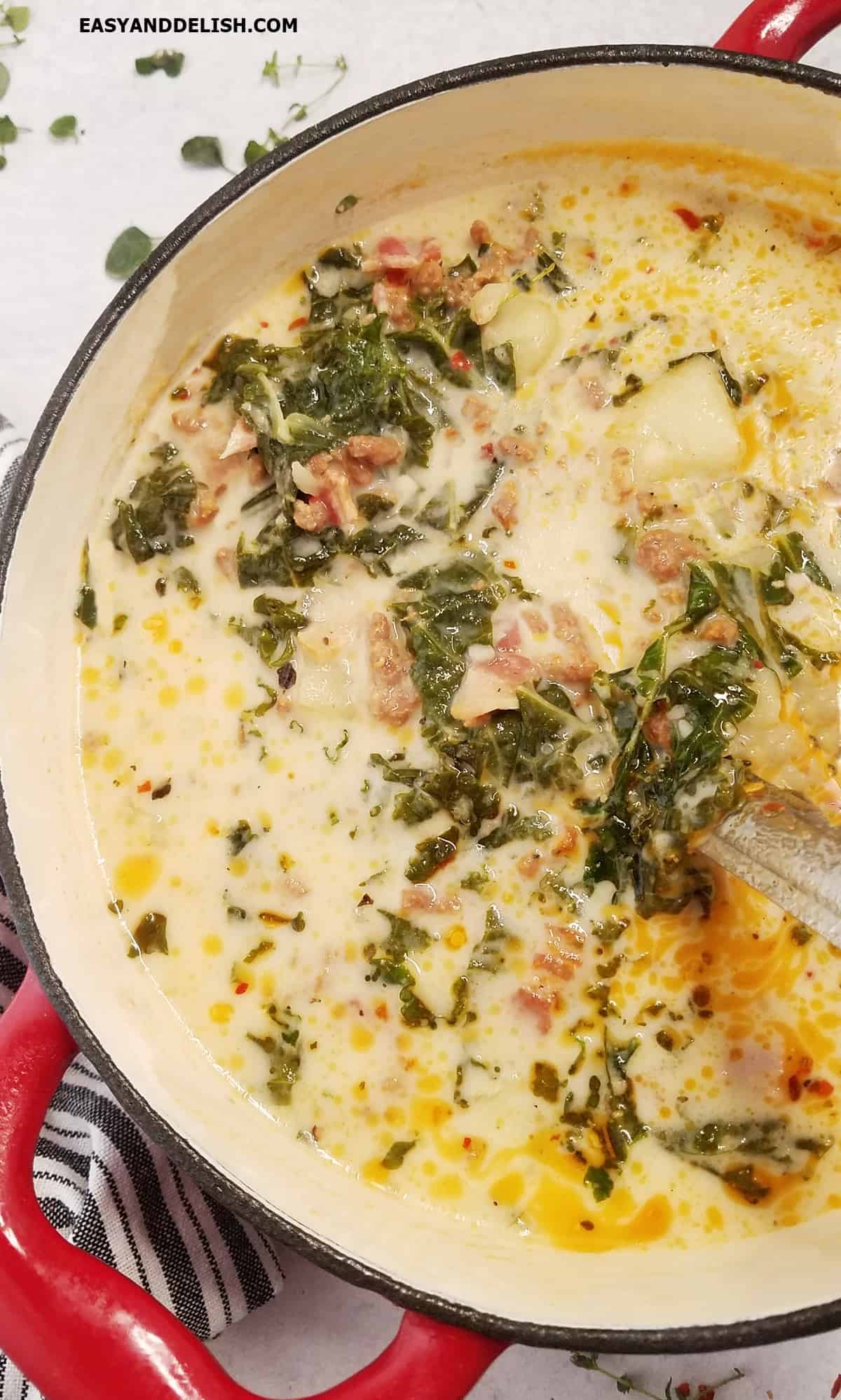 A pot of Zuppa Toscana.