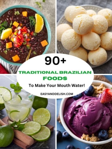Collage with 4 out of 90 traditional Brazilian foods.