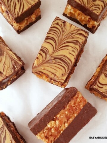 Several crunch bars on a table.
