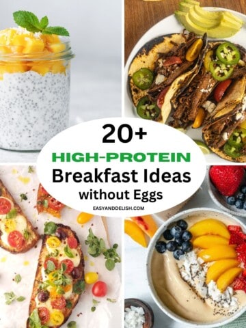 Image collage showing 4 out of 22 high-protein breakfasts without eggs.