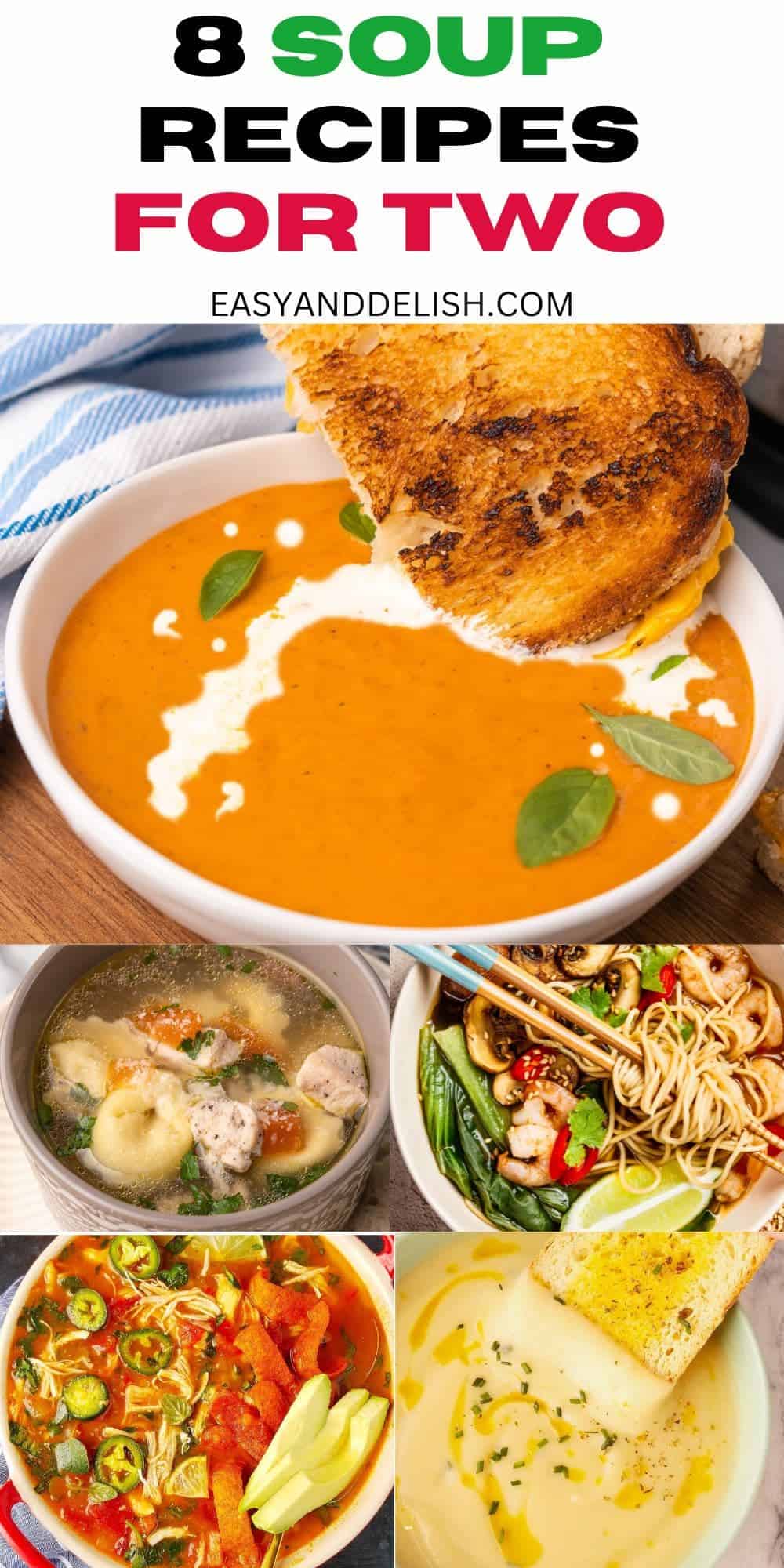 Photo collage showing 5 soups for 2.