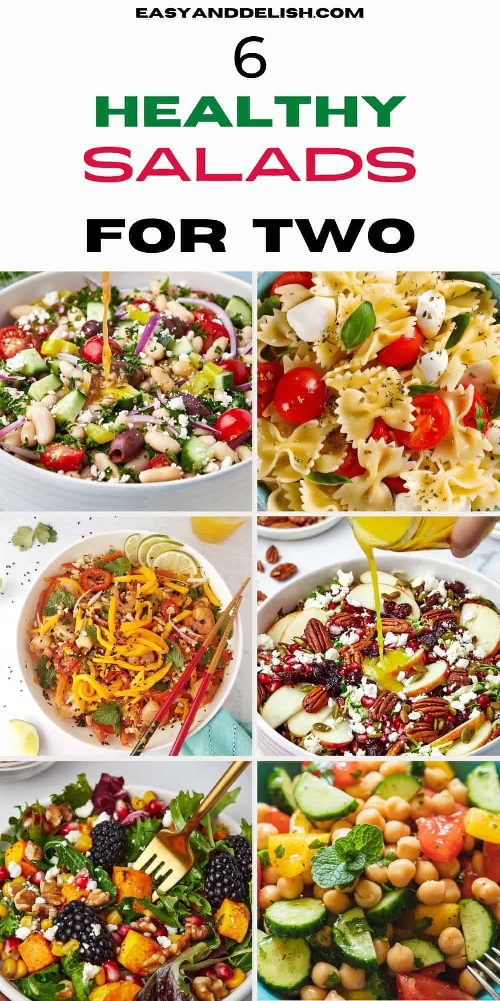Six salads for 2 in an image collage. 