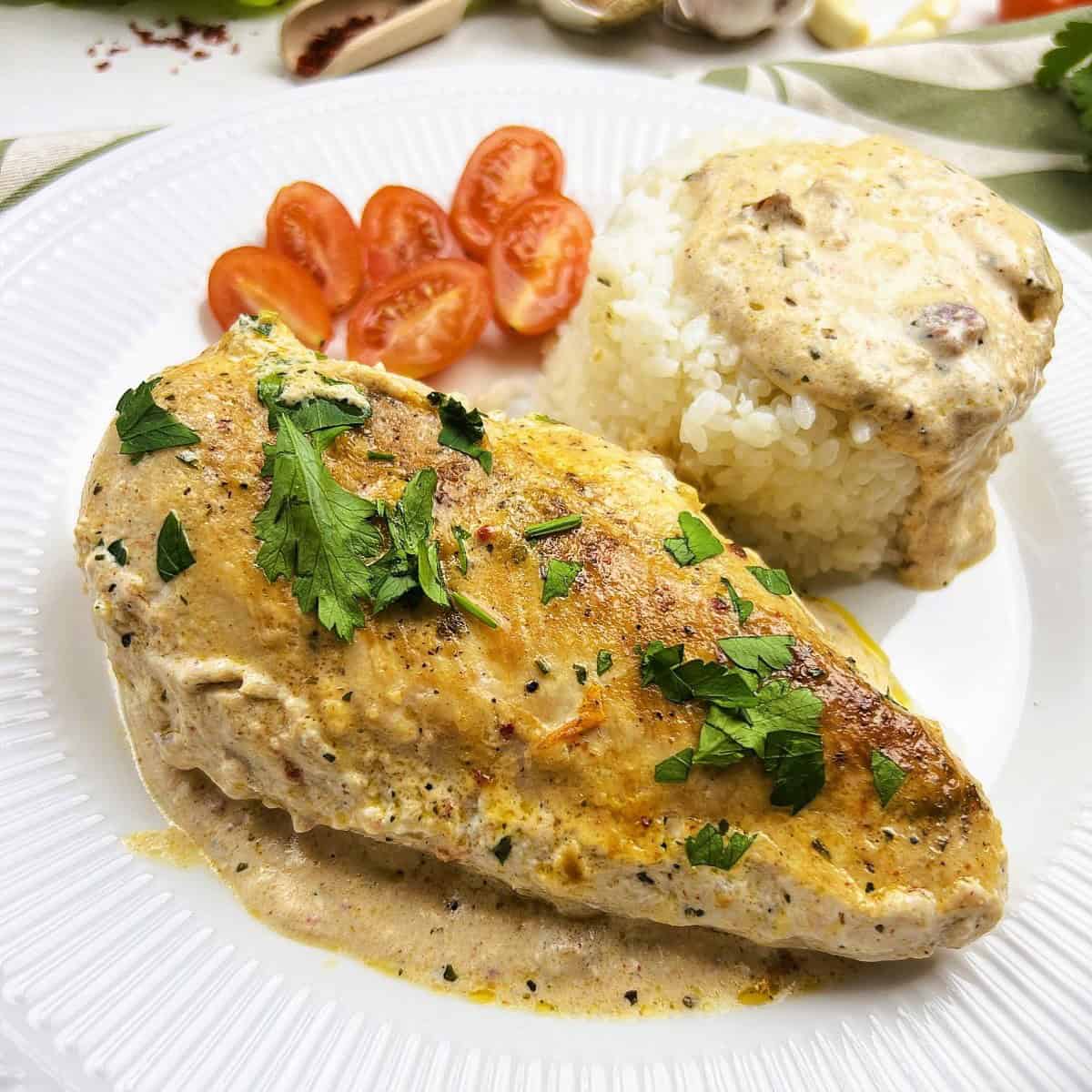 Marry Me Chicken plated and looking very delicious. 