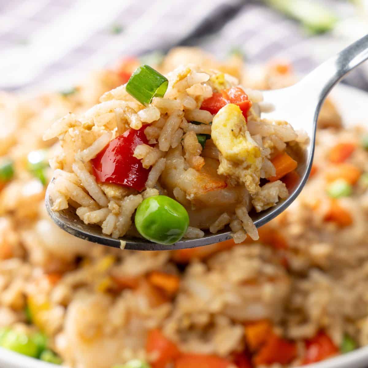 Easy Shrimp Fried Rice ready in 20 minutes close up