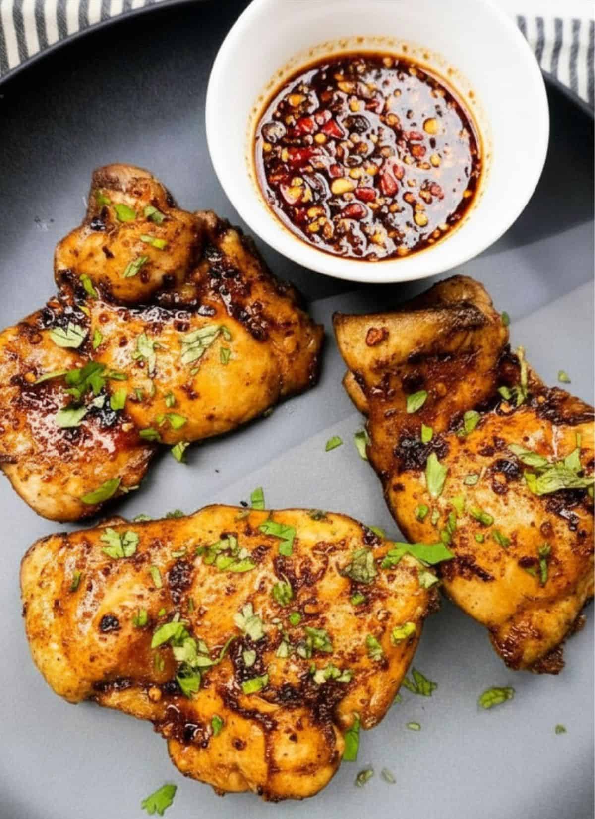 crispy hot honey chicken thighs ready and served