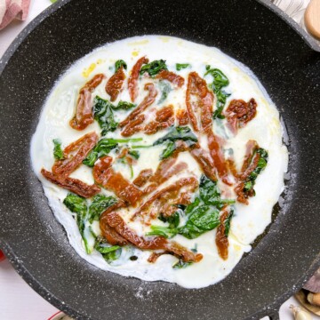 Pour in the egg whites and cook over medium-low heat