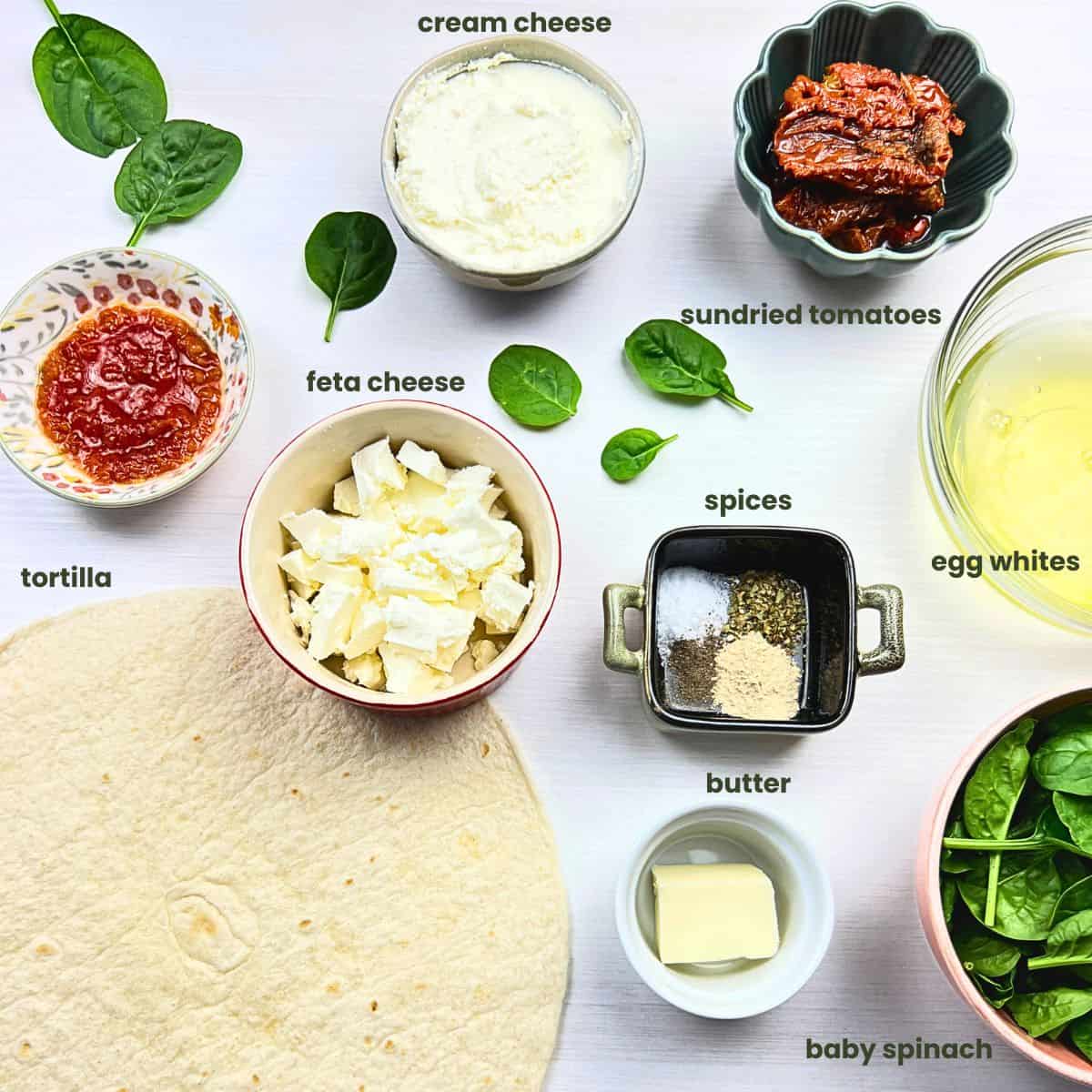 High-Protein Spinach Feta Wrap Ingredients Labelled