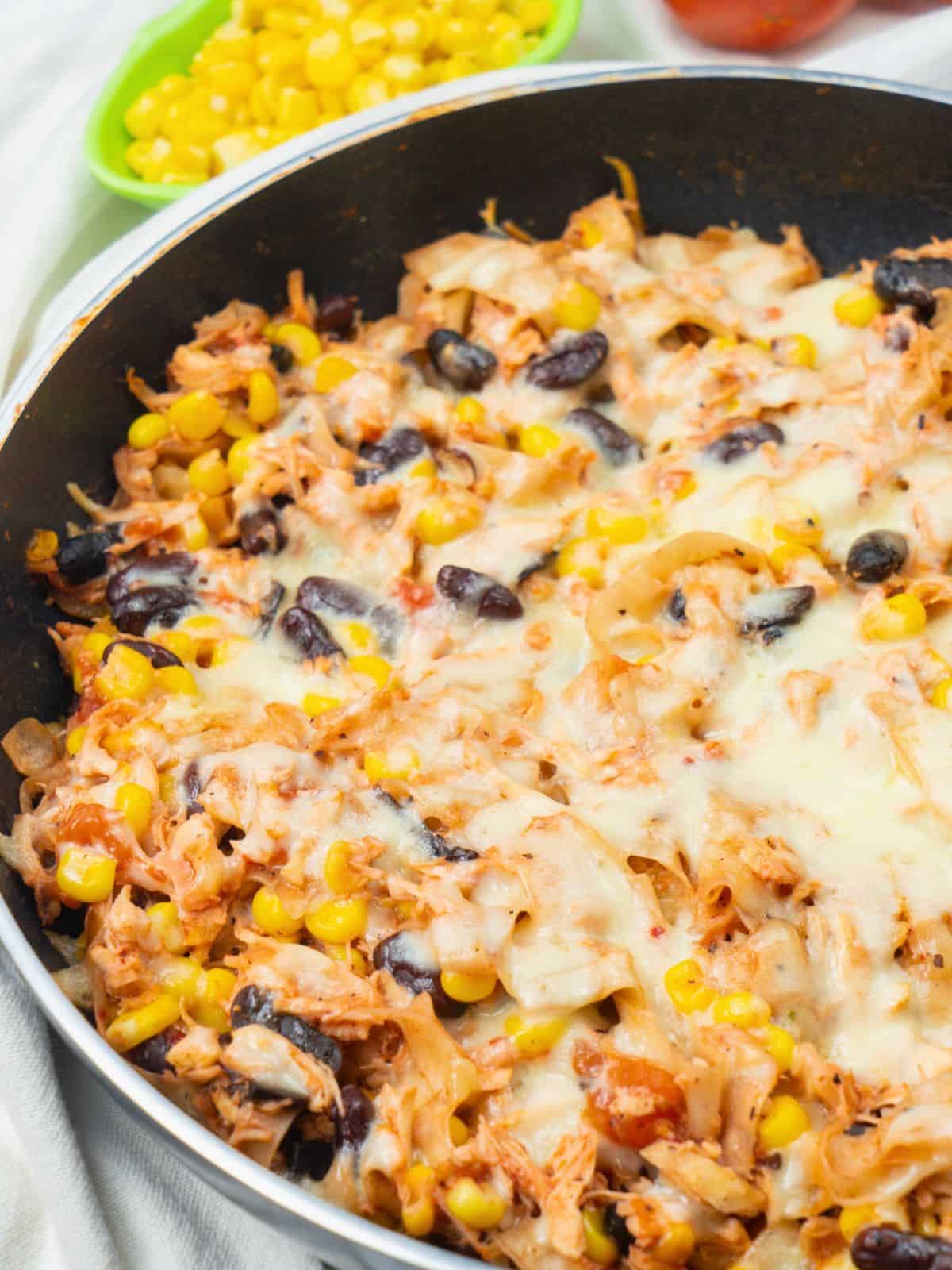 Finished chicken skillet enchiladas.