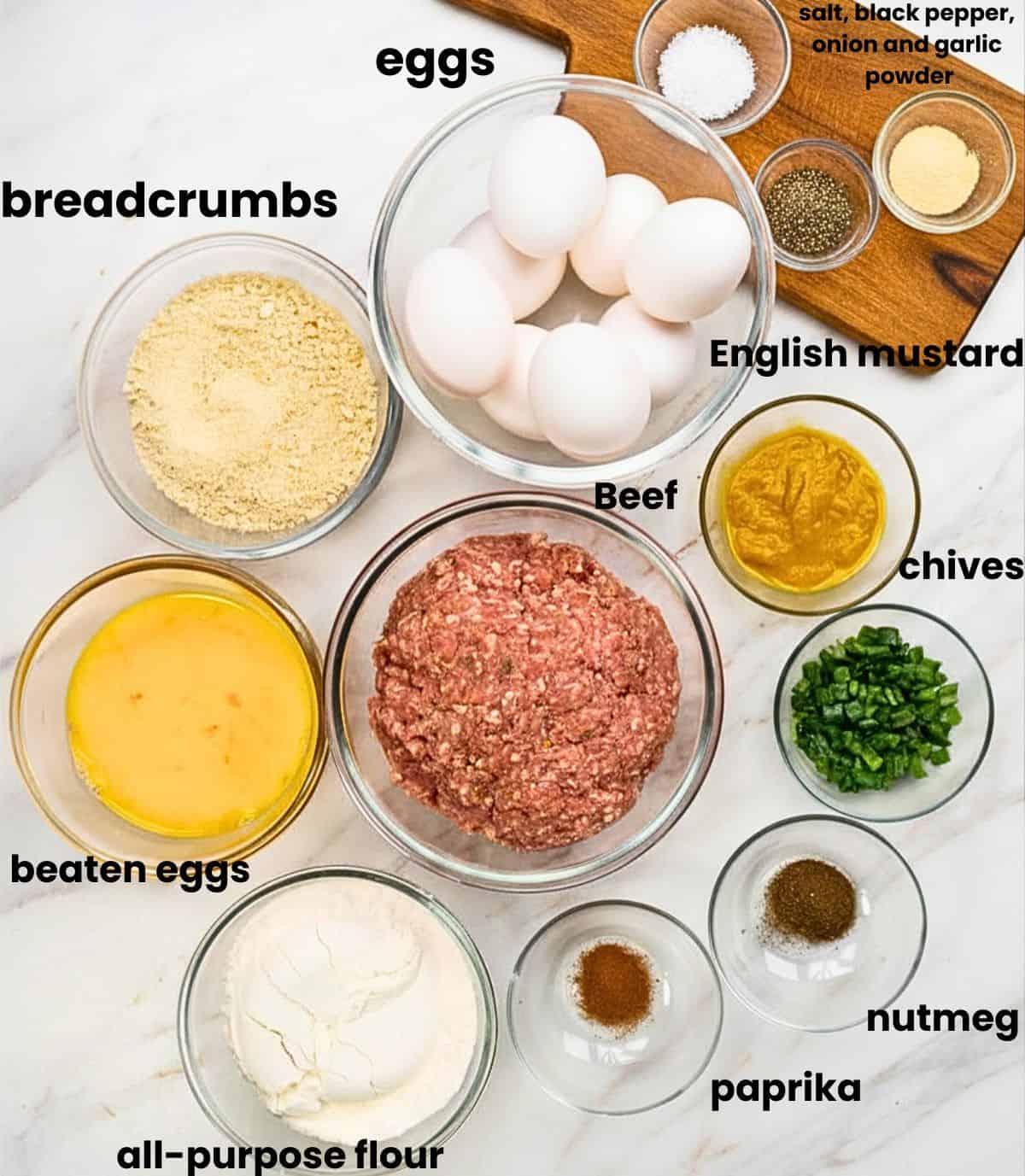 Ground beef Scotch Eggs Ingredients. 