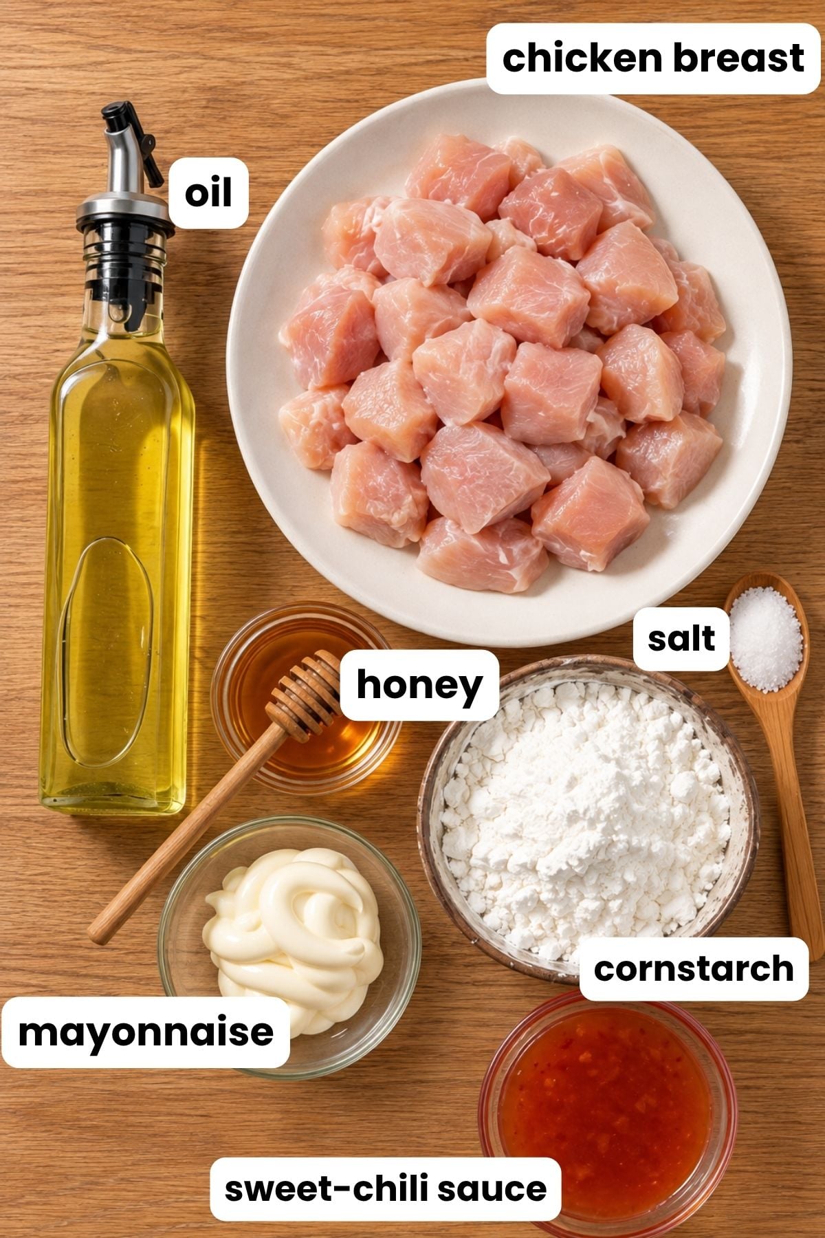 Bang Bang Chicken ingredients on a wooden table.